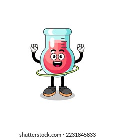 Character Illustration of laboratory beaker playing hula hoop , character design