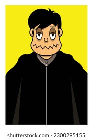 A character illustration of a lazy person, with a combination of black, yellow, and gray.