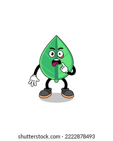 Character Illustration of leaf with tongue sticking out , character design