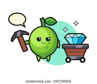 Character illustration of lime as a miner, cute style design for t shirt, sticker, logo element