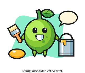 Character illustration of lime as a painter, cute style design for t shirt, sticker, logo element