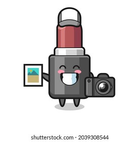 Character Illustration of lipstick as a photographer , cute style design for t shirt, sticker, logo element