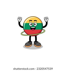 Character Illustration of lithuania flag playing hula hoop , character design