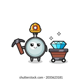 Character Illustration of magnifying glass as a miner , cute style design for t shirt, sticker, logo element