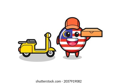 Character Illustration of malaysia flag badge as a pizza deliveryman , cute style design for t shirt, sticker, logo element