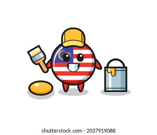 Character Illustration of malaysia flag badge as a painter , cute style design for t shirt, sticker, logo element