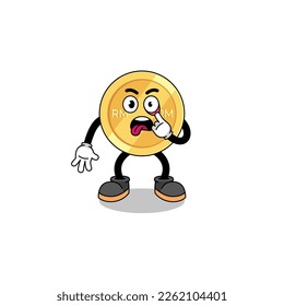 Character Illustration of malaysian ringgit with tongue sticking out , character design