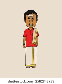 Character Illustration: Man in Dhoti and Shirt - A Caricature. Caricature art, Dhoti shirt caricature, South Indian man caricature, Traditional Indian dress.