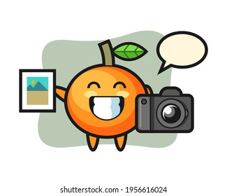 Character illustration of mandarin orange as a photographer, cute style design for t shirt, sticker, logo element