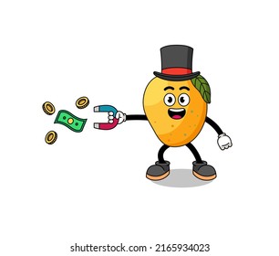 Carácter Ilustración de frutos de mango capturando dinero con un imán , diseño de carácter