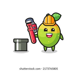 Zeichensetzung Illustration von Mango als Klempner, süßes Design für T-Shirt, Aufkleber, Logo-Element