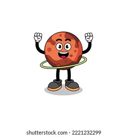 Character Illustration of mars planet playing hula hoop , character design