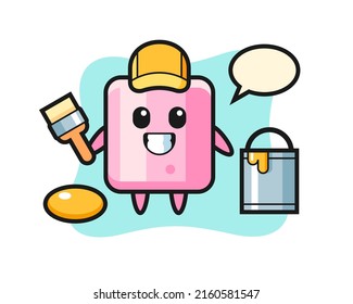 Character Illustration of marshmallow as a painter , cute style design for t shirt, sticker, logo element