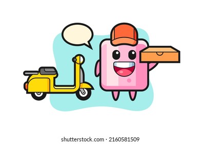 Character Illustration of marshmallow as a pizza deliveryman , cute style design for t shirt, sticker, logo element