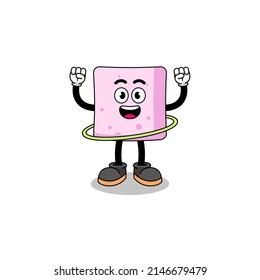 Character Illustration of marshmallow playing hula hoop , character design
