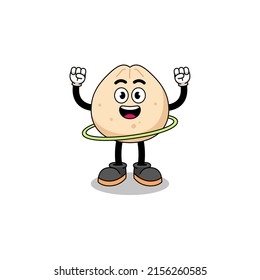 Character Illustration of meat bun playing hula hoop , character design