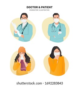 Character illustration medical doctor and patient. Suitable to use for web design, apps, and info graphic