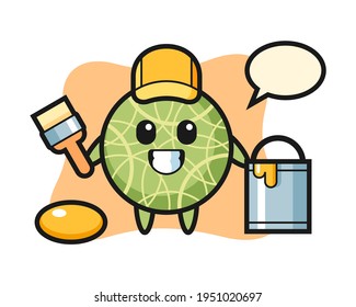 Character illustration of melon as a painter, cute style design for t shirt, sticker, logo element