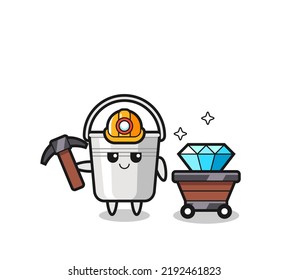 Character Illustration of metal bucket as a miner , cute style design for t shirt, sticker, logo element