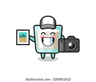 Character Illustration of milk as a photographer , cute style design for t shirt, sticker, logo element