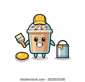 Character Illustration of milkshake as a painter , cute style design for t shirt, sticker, logo element