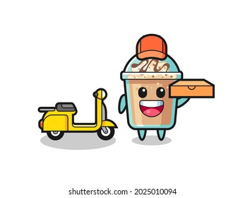 Character Illustration of milkshake as a pizza deliveryman , cute style design for t shirt, sticker, logo element