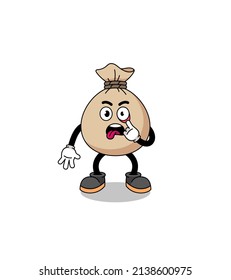 Character Illustration of money sack with tongue sticking out , character design