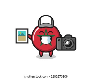 Character Illustration of morocco flag as a photographer , cute design