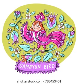 Character illustration with mythological bird 