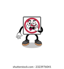 Character Illustration of no bicycles road sign with tongue sticking out , character design