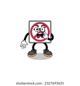 Character Illustration of no left turn road sign with tongue sticking out , character design