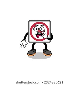 Character Illustration of no left or U turn road sign with tongue sticking out , character design