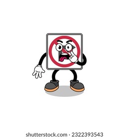 Character Illustration of no right turn road sign with tongue sticking out , character design