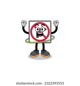 Character Illustration of no right turn road sign playing hula hoop , character design