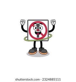Character Illustration of no thru movement road sign playing hula hoop , character design
