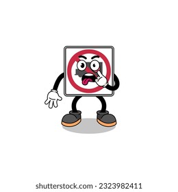 Character Illustration of no trucks road sign with tongue sticking out , character design