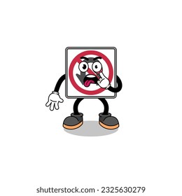 Character Illustration of no U turn road sign with tongue sticking out , character design