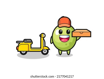 Character Illustration of olive as a pizza deliveryman , cute style design for t shirt, sticker, logo element