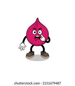 Character Illustration of onion red with tongue sticking out , character design