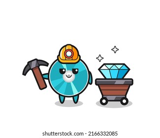 Character Illustration of optical disc as a miner , cute style design for t shirt, sticker, logo element