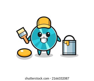 Character Illustration of optical disc as a painter , cute style design for t shirt, sticker, logo element