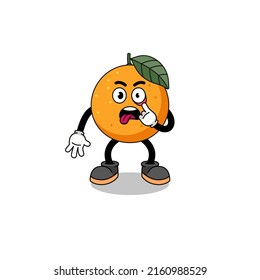 Character Illustration of orange fruit with tongue sticking out , character design