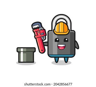 Character Illustration of padlock as a plumber , cute style design for t shirt, sticker, logo element