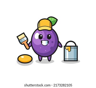 Character Illustration of passion fruit as a painter , cute style design for t shirt, sticker, logo element