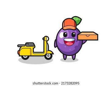 Character Illustration of passion fruit as a pizza deliveryman , cute style design for t shirt, sticker, logo element
