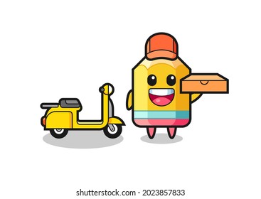 Character Illustration of pencil as a pizza deliveryman , cute style design for t shirt, sticker, logo element