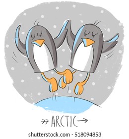 Character illustration with penguins