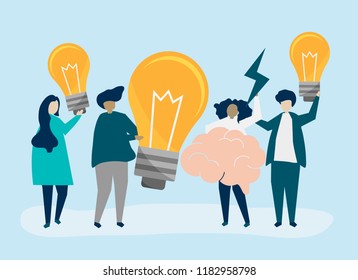 Character illustration of people with creative ideas icons