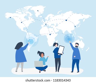 Character illustration of people with global network concept