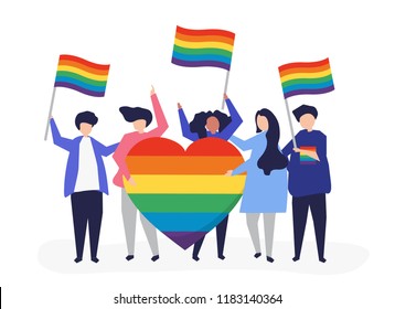Character illustration of people holding LGBT support icons - Shutterstock ID 1183140364